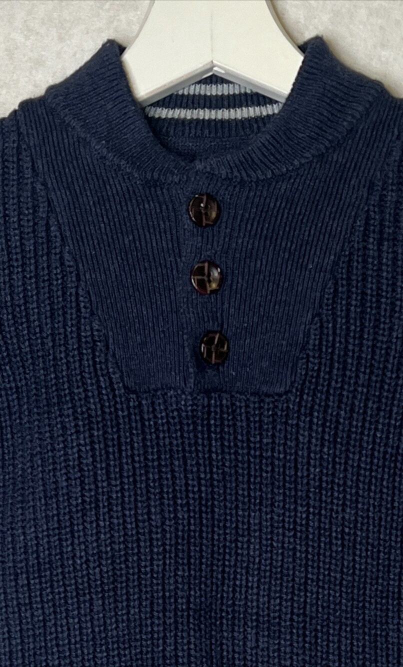 Janie and Jack Boys' Size 4 Navy Blue Textured Knit Henley Collar Neck Sweater